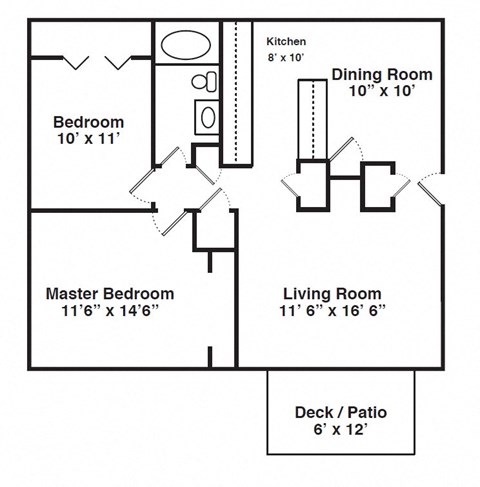 Floor Plan for 2 Bedroom 1 Bath Small